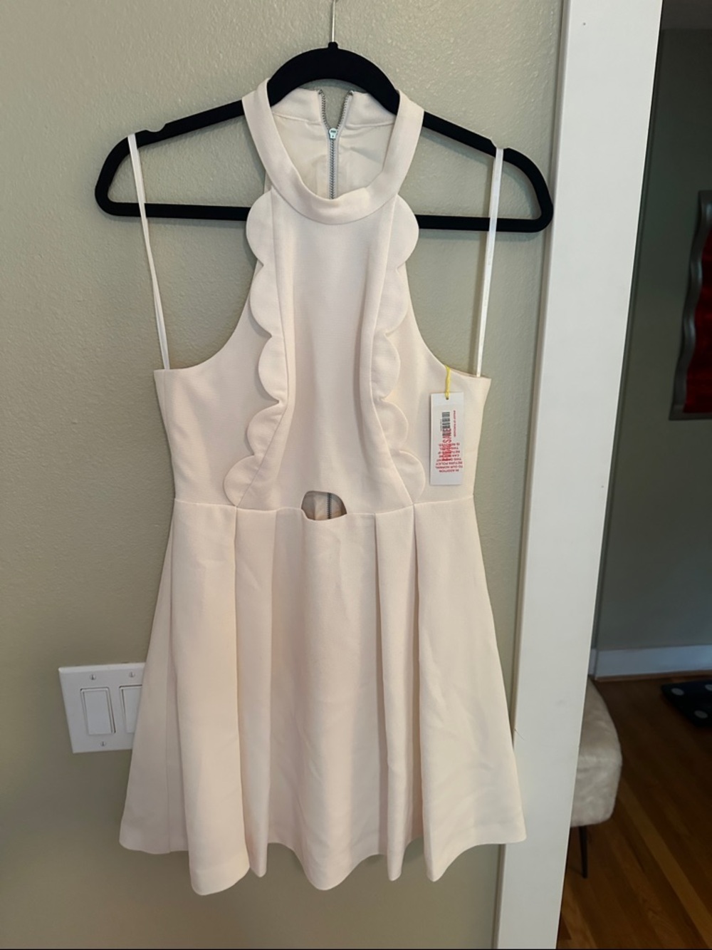 BCBGeneration Cream Scallop Trim Cutout Mini Dress